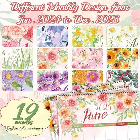 GuassLee Wall Calendar 2024-2025, 2024 Calendar Wall, 18-Months Hanging Calendar Jul. 2024 to Dec. 2025, 14" x 11" Monthly Planner Wall with Thick Paper, Plant Design for Office School Home Teacher in Saudi Arabia