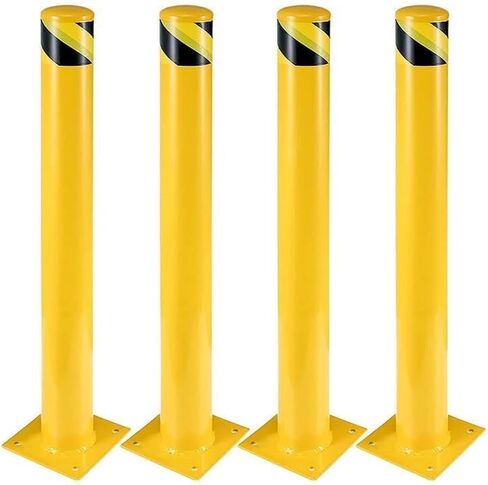 Safety Bollard 4 Packs,42 Inch Height Bollard Post, 4.5 Inch Diameter, Yellow Safety Steel Bollard Post with 16 Anchor Bolts, for Traffic Control, Driveway Barrier, Parking Pole in Saudi Arabia