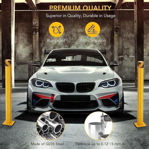 Safety Bollard 4 Packs,42 Inch Height Bollard Post, 4.5 Inch Diameter, Yellow Safety Steel Bollard Post with 16 Anchor Bolts, for Traffic Control, Driveway Barrier, Parking Pole in Saudi Arabia
