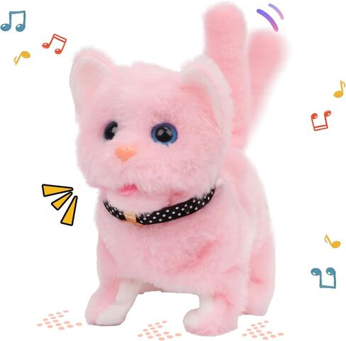 Easfan Walking Kitty Plush Toy Electric Interactive Cat Stuffed Animal Meowing Tail Wagging Head Nodding Cat Pet Toy Animated Kitten Birthday for Kids Toddlers,7.5’’ in Saudi Arabia