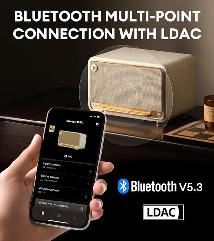Edifier D32 Tabletop Wireless Speaker, Hi-Res Audio, LDACAACALAC, Bluetooth V5.3, 60W (RMS), 2.1 Acoustic Architecture, Full Digital Signal Process, 11h Playtime, APP Control, Black Walnut in Saudi Arabia