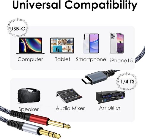 USB C to 1/4 inch Audio Cable 10ft, Type C to 1/4 inch Audio Cable Built-in Realtek ALC5686 32Bit 384KHz DAC,Type C to 1/4 Cable for Smartphone,Tablet,Laptop, Amplifier,Speaker in Saudi Arabia