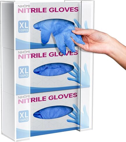 NiHome Multi-Tier Clear Acrylic Wall Mount Glove Box Holder Tissue Box Dispenser for Kitchen, Bathroom, Garage, Lab, Salon, Space-Saving Adjustable Organizer for Gloves, Tissues, Baby Wipes (3-Tier) in Saudi Arabia