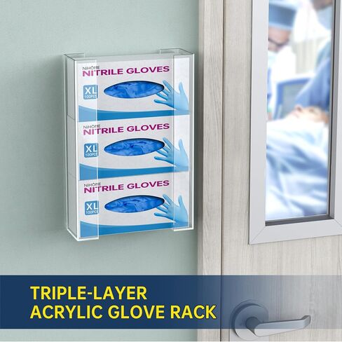 NiHome Multi-Tier Clear Acrylic Wall Mount Glove Box Holder Tissue Box Dispenser for Kitchen, Bathroom, Garage, Lab, Salon, Space-Saving Adjustable Organizer for Gloves, Tissues, Baby Wipes (3-Tier) in Saudi Arabia