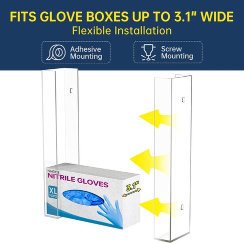 NiHome Multi-Tier Clear Acrylic Wall Mount Glove Box Holder Tissue Box Dispenser for Kitchen, Bathroom, Garage, Lab, Salon, Space-Saving Adjustable Organizer for Gloves, Tissues, Baby Wipes (3-Tier) in Saudi Arabia