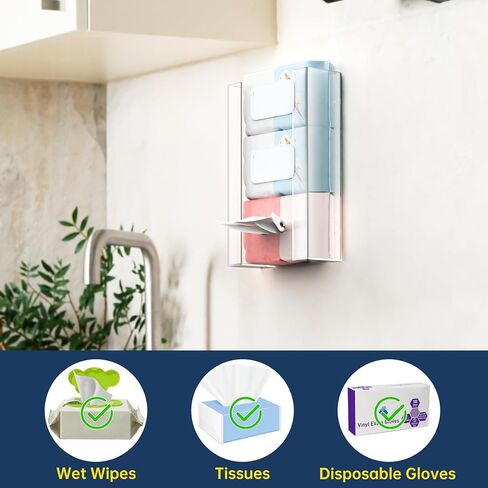 NiHome Multi-Tier Clear Acrylic Wall Mount Glove Box Holder Tissue Box Dispenser for Kitchen, Bathroom, Garage, Lab, Salon, Space-Saving Adjustable Organizer for Gloves, Tissues, Baby Wipes (3-Tier) in Saudi Arabia