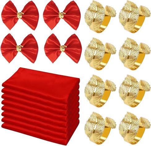 مجموعة مكونة من 16 قطعة من حلقات المناديل الذهبية ومناديل الساتان، مناديل قماشية ناعمة وحوامل مناديل لحفلات الزفاف، مناديل مخصصة لحفلات زفاف العروس (أبيض، 17 × 17 بوصة) in Kuwait