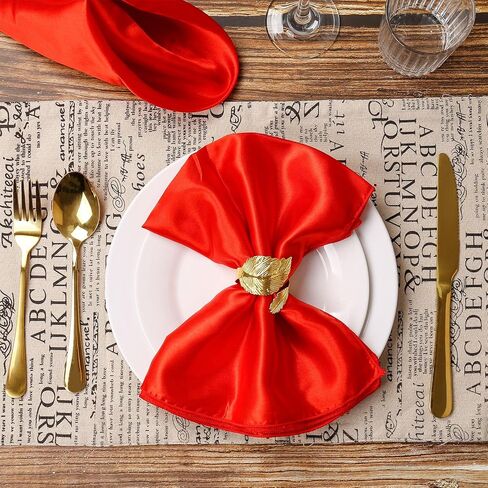 مجموعة مكونة من 16 قطعة من حلقات المناديل الذهبية ومناديل الساتان، مناديل قماشية ناعمة وحوامل مناديل لحفلات الزفاف، مناديل مخصصة لحفلات زفاف العروس (أبيض، 17 × 17 بوصة) in Kuwait