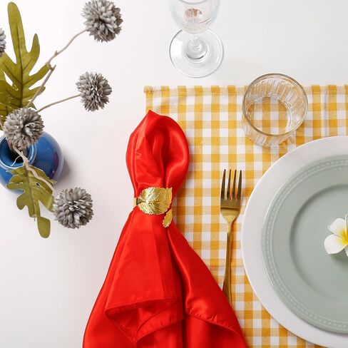 مجموعة مكونة من 16 قطعة من حلقات المناديل الذهبية ومناديل الساتان، مناديل قماشية ناعمة وحوامل مناديل لحفلات الزفاف، مناديل مخصصة لحفلات زفاف العروس (أبيض، 17 × 17 بوصة) in Kuwait