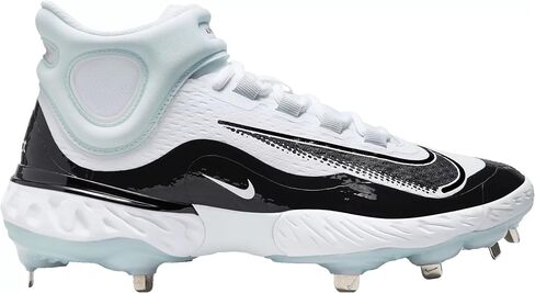 Nike Men's Alpha Huarache Elite 4 Mid Baseball Cleats (9.5 US, White & Black) in Saudi Arabia