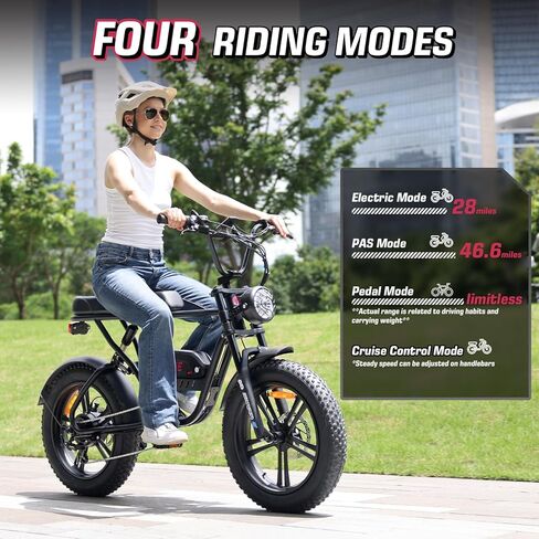 دراجة كهربائية K2 للبالغين، محرك طاقة 750 وات، بطارية قابلة للإزالة 48 فولت 13 أمبير، دراجة كهربائية بإطار سميك لجميع التضاريس 20 بوصة 28 ميل في الساعة و46.6 ميل مع وسادة ممتدة، معتمدة من UL، نظام تثبيت السرعة، دراجة إلكترونية حضرية in Kuwait