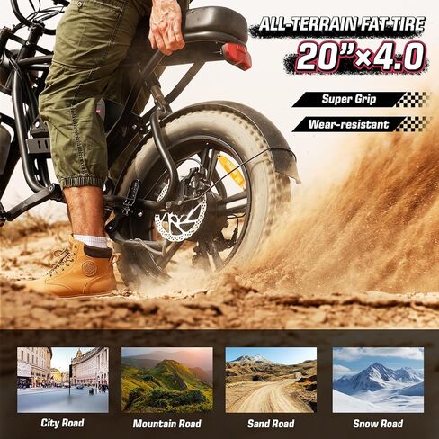 دراجة كهربائية K2 للبالغين، محرك طاقة 750 وات، بطارية قابلة للإزالة 48 فولت 13 أمبير، دراجة كهربائية بإطار سميك لجميع التضاريس 20 بوصة 28 ميل في الساعة و46.6 ميل مع وسادة ممتدة، معتمدة من UL، نظام تثبيت السرعة، دراجة إلكترونية حضرية in Kuwait