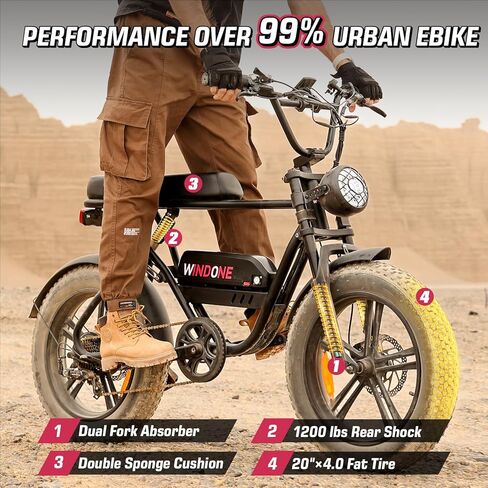 دراجة كهربائية K2 للبالغين، محرك طاقة 750 وات، بطارية قابلة للإزالة 48 فولت 13 أمبير، دراجة كهربائية بإطار سميك لجميع التضاريس 20 بوصة 28 ميل في الساعة و46.6 ميل مع وسادة ممتدة، معتمدة من UL، نظام تثبيت السرعة، دراجة إلكترونية حضرية in Kuwait