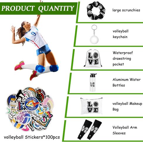 7 قطع هدية للكرة الطائرة للفتيات من LEIFIDE تتضمن زجاجة مياه للكرة الطائرة، وحقيبة برباط للكرة الطائرة، وحقيبة مكياج، وأكمام للذراع، وسلاسل مفاتيح وعصابة رأس مرنة وملصقات لمحبي لاعبي الكرة الطائرة in Kuwait