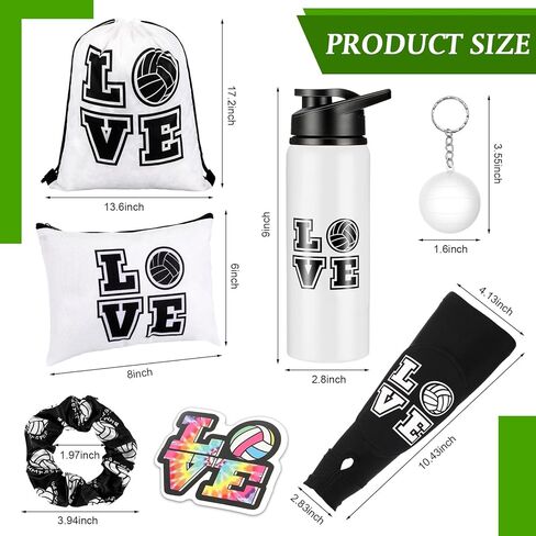 7 قطع هدية للكرة الطائرة للفتيات من LEIFIDE تتضمن زجاجة مياه للكرة الطائرة، وحقيبة برباط للكرة الطائرة، وحقيبة مكياج، وأكمام للذراع، وسلاسل مفاتيح وعصابة رأس مرنة وملصقات لمحبي لاعبي الكرة الطائرة in Kuwait