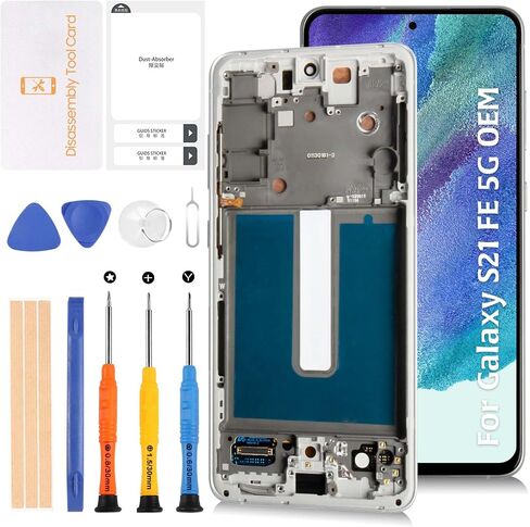 شاشة LCD أصلية S21 FE 5G G990 OEM + إطار جرافيت لهاتف Samsung Galaxy S21 FE SM-G990u/u1/w/b/e 6.4 بوصة شاشة LCD بديلة تعمل باللمس مجموعة محول رقمي in Saudi Arabia