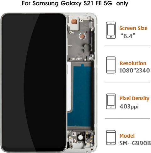 شاشة LCD أصلية S21 FE 5G G990 OEM + إطار جرافيت لهاتف Samsung Galaxy S21 FE SM-G990u/u1/w/b/e 6.4 بوصة شاشة LCD بديلة تعمل باللمس مجموعة محول رقمي in Saudi Arabia