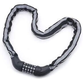 Combination Bicycle Chain Lock, Cable Locks High Security 5 Digit Resettable Combination Bike, Scooter, Grills Lock with Reflective Chain Cover