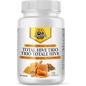 Dutchman's Gold Total Hive Trio Capsules - 120 Veg Caps Approximately 30-60 Servings - Bee Pollen Royal Jelly & Propolis Supplement - Superfoods for Antioxidant Immune Support - Natural Honey Mix