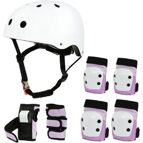 Kids Helmet and Pads Set, Adjustable Toddler Helmet Knee Pads for Girls 3-10, Protective Gear Set with Drawstring Bag, Helmet Elbow Wrist Guards for Sport Rollerskating, Rollerblading