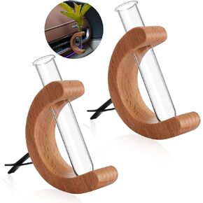 2 Pcs Car Vase Vent Clip Mini Glass Car Flower Vase Clip Holder Car Vent Propagation Auto Glass Tube for Fresh Plants Air Vent Charm Decor Interior Wooden Ornament Decorations Car Accessories