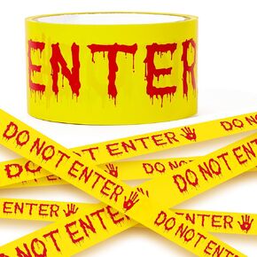 Halloween Decorations Caution Tape,4.8cm*25m Safety Warning Tape, Do Not Enter Tape Yellow Red Scary Fright Tape Hazard Barricade Tape for Halloween Party Haunted House & Danger Areas