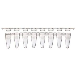 Globe Scientific PCR-STR-01F PCR Tube with Separate 8-Strip Clear Flat Caps, 8-Strip, Low Profile, Natural, 0.1mL Capacity, Pack of 1250