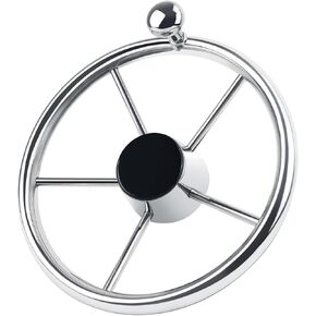 5 Spoke 11 Inch Boat Steering Wheel, Stainless Steel Marine Steering Wheel fit Standard 3/4 Taper Shaft, with Control Knob and Cap for Boats, Pontoon Boats, Yachts