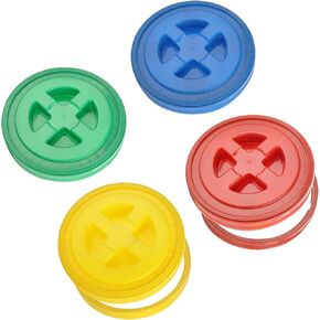4 Pieces Seal Lid 5 Gallon Bucket Lids Plastic Storage Bucket Screw Seal Lids Lids Leak Proof Screw Pail Lid Sets for Cereals Grain Coatings Paint Industrial Storage Buckets(Red, Yellow, Blue, Green)