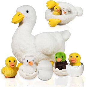 5 Pcs Duck Stuffed Animals Sets, Mommy Duck Plush Toy with Stuffed Ducklings in Zippered Belly for Girls Boys Birthday Children's Day Graduation Farm Party Decor (Mallard)