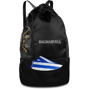 BAGMARVELL Beach Bag, Mesh Drawstring Backpack for Swimming - Waterproof Pool Bag with Shoe Compartment, Wet & Dry Storage for Gym Bag & Swim Bag Workout Gear (Blue)