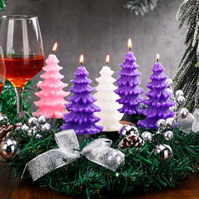 5pcs Christmas Advent Candles Christmas Tree Shape Advent Candles Purple Pink White Candles Advent Votive Candle for Christmas Holidays Churches Home Celebration Party Decor