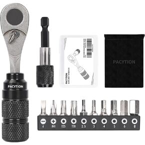 Bike Tool Kit, Bike Repair Kit Mini Ratchet Wrench Set with 10 Bits, 1/4 Ratchet Ratcheting Screwdriver 10 in 1, MTB Road Bike Ratchet Wrench for Tight Spaces With Extension Rod, Storage Case & Bag
