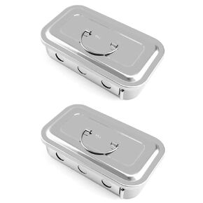 QWORK 8" Medical 304 Stainless Steel Sterilization Box Square with Lid and Holes for Surgical Medical Dental Instruments