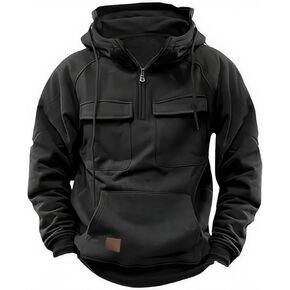 Cargo Hoodies for Men Tactical Sweatshirt Quarter Zip Cargo Pullover Hoodies Workout Gym Men Fashion Outdoor Hoodie