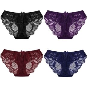 titivate Women's Lace Underwear Birefs Soft Hipster Panties Comfort Bikini Underwear for Ladies,Pack of 4
