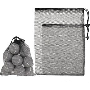 Thinp 2 Pcs Golf Ball Bag,Mesh Ball Bag with Drawstring Nylon Mesh Drawstring Bag Ball Bags Mesh Black Mesh Bag for Pool Toys Collecting Golf Ball Tennis(2 Size)