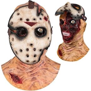 Jason Mask Hockey Rotten Face Killer Mask Scary Double Layer Mask Halloween Kills Mask Jason Cosplay Costume Props for Adults