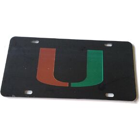 بطاقة سيارة بمرآة Miami Hurricanes - لوحة ترخيص Miami U باللون الأسود