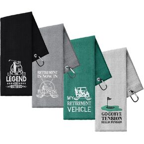 4 Pieces Funny Golf Towel Retirement Gift for Men Embroidered Golf Towels for Golf Bags with Clip Golf Towel Accessories for Grandpa Father Golf Fan