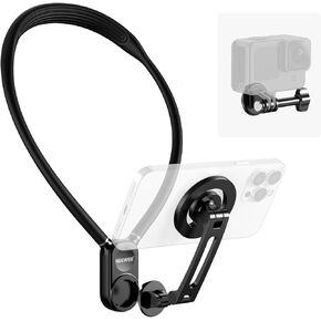 Neewer Magnetic Neck Holder for Action Camera & Phone, Hands Free Neck Tripod Chest Mount Compatible with GoPro DJI Insta360 iPhone 15 Android, Neck Phone holder for Recording POV Video Vlog, GP16