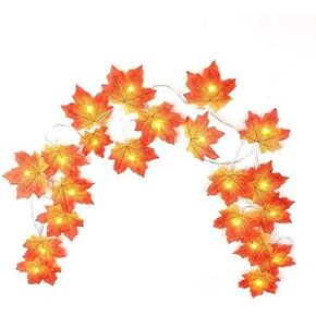 Lighted Autumn Fall Garland Decor Wreath Thanksgiving Decorations Total 9.8 Feet 20 LED Artificial Maple Leaves Halloween Christmas Fairy String Lights Gift Table Centerpiece