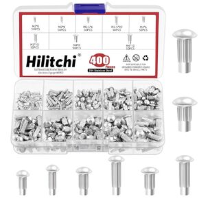 Hilitchi 800Pcs M2 M2.5 M3 M4 Rivet Nuts Assortment Kit Aluminum Flat Head Threaded Insert Nuts Metric Rivet Nut Fasteners for Automotive Home Decor Metal Joining Repair