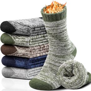Yeblues 5 Pairs Thick Wool Socks Mens, Warm Winter Fuzzy Socks,Soft Wool Hiking Socks Men Moisture Wicking Boot Socks