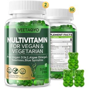 Vitamin D3 + K2-1000IU D3 90mcg K2 - Multivitamin for Vegetarian & Adults w/Algae Omega-3,Iron,Methyl B12,Seamoss,Iodine for for Bone,Muscle,Energy,Immunity Support- Sugar Free,Gluten-Free,120 Count
