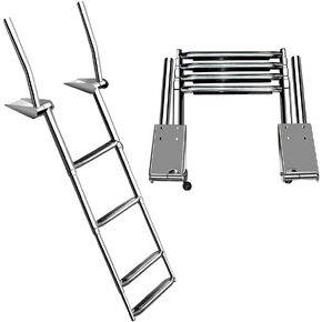 316 Stainless Steel 4 Steps Telescoping Boat Ladder for Marine Yacht Swimming Pool, Foldable Dock with Handrail Load Capacity 600lbs