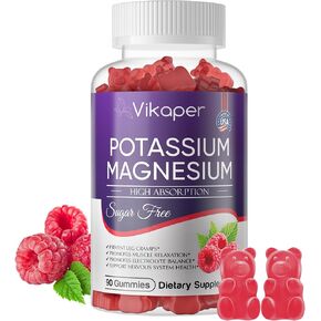 Potassium Magnesium Gummies 500mg for Adults Kids Sugar-Free High Absorption Magnesium Glycinate Supplement,Supports Leg Cramps,Muscle,Heart Health,Non-GMO Magnesium Gummy Raspberry Flavor 90 Count