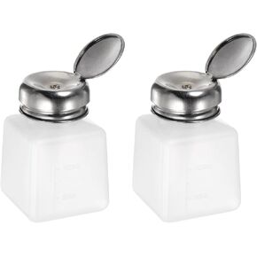 HARFINGTON 2pcs Solvent Alcohol Dispensers 200ml(6.8oz) Push Down Liquid Dispenser Pump Bottle with Sealing Stainless Steel Lid for Acetone Cleanser Polish Remover, White