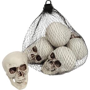 Halloween Bag of Skulls, Miniature Skeleton Heads, Spooky Table Decor Props, 6 Pieces