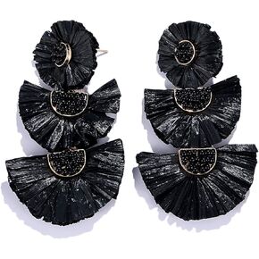 Bohemian Statement Earrings - Lightweight Tiered Raffia Beaded Earrings Drop Dangle Gifts for Women Girls
